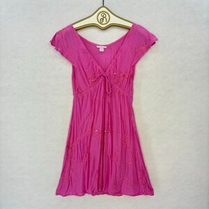 Cool Change Cover Up Mini‎ Dress Pink Embroidered Sequin Summer Casual SMALL